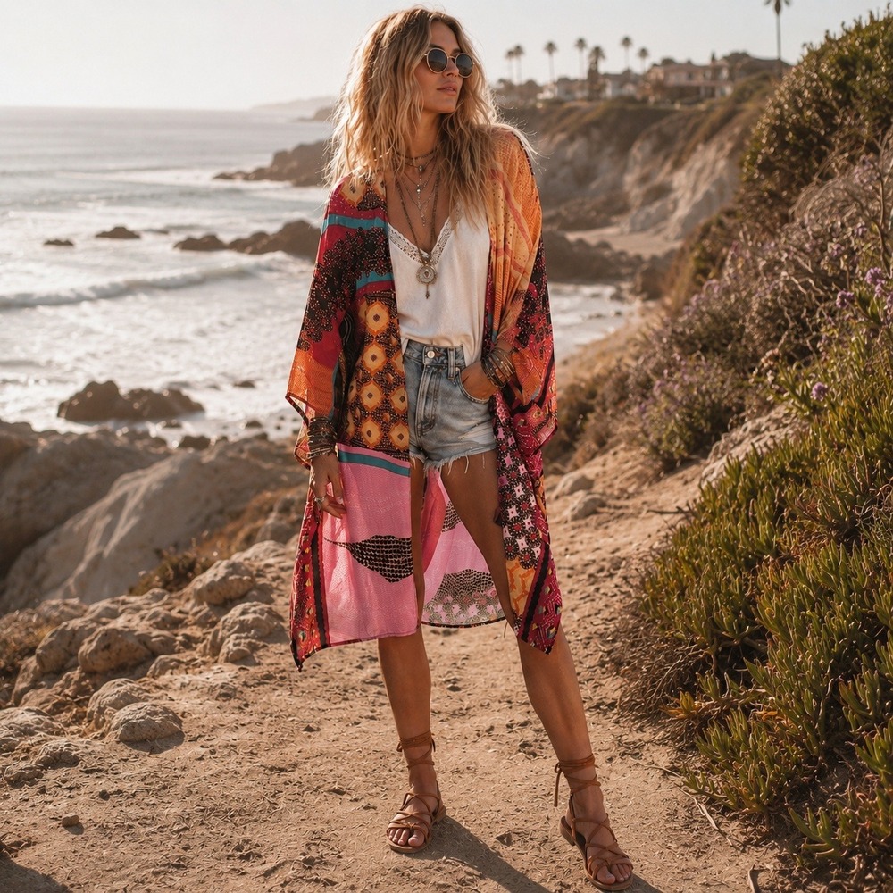 Patrons of Peace Boho Kimono Cardigan Duster Patchwork Open Front Womens XS/S